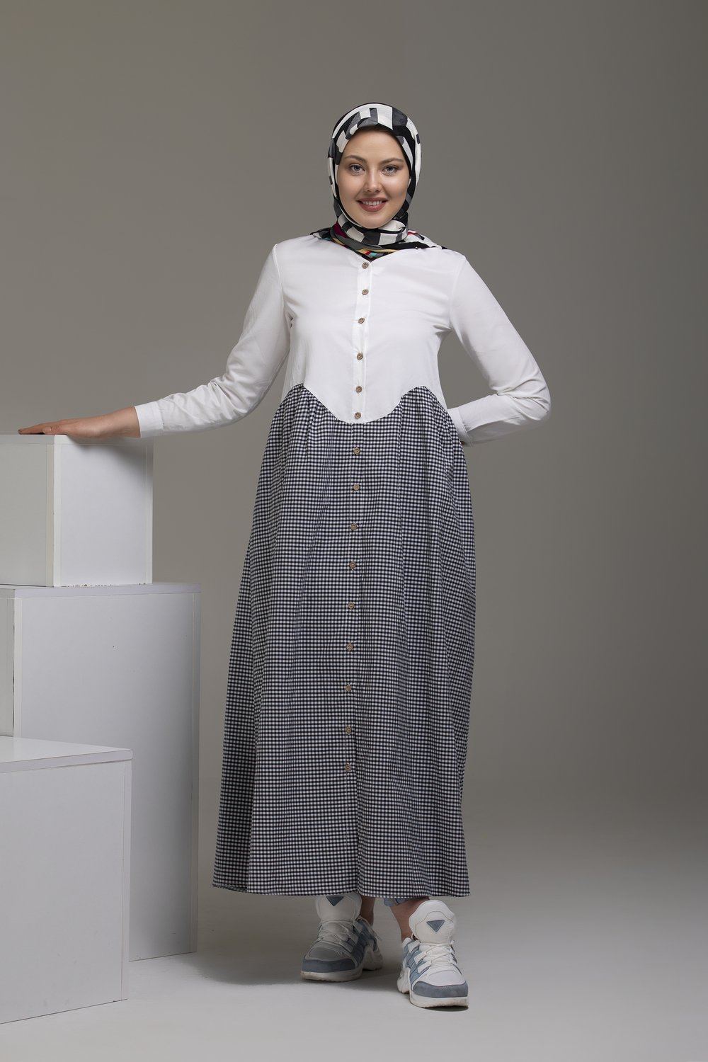 Gray Striped Garnished Dress Top Dana Fashion 