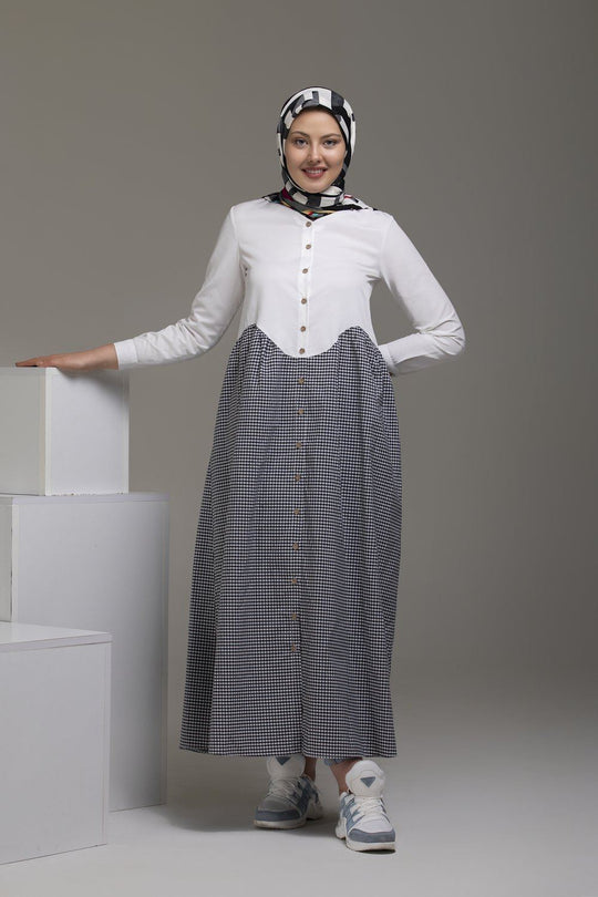 Gray Striped Garnished Dress Top Dana Fashion 